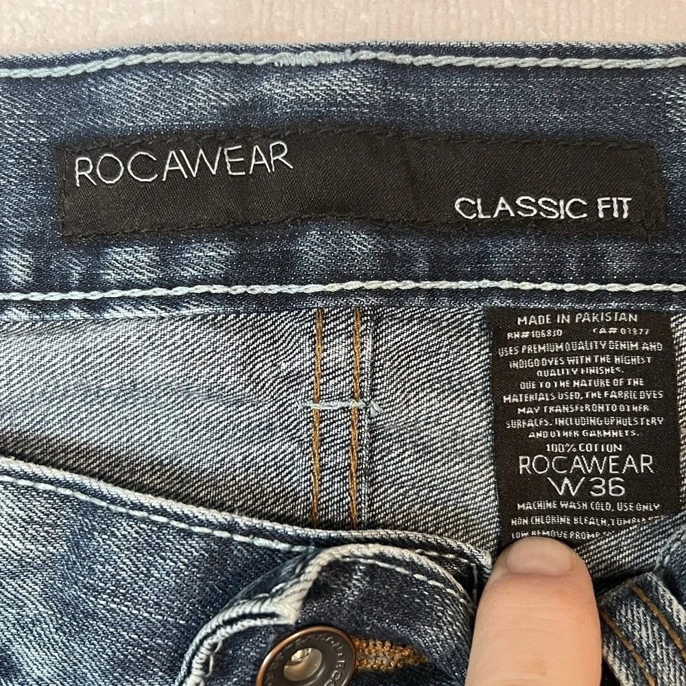 Rocawear Jeans Mens 36x31 Blue Distressed‎ Loose Baggy Y2K Classic Fit Denim